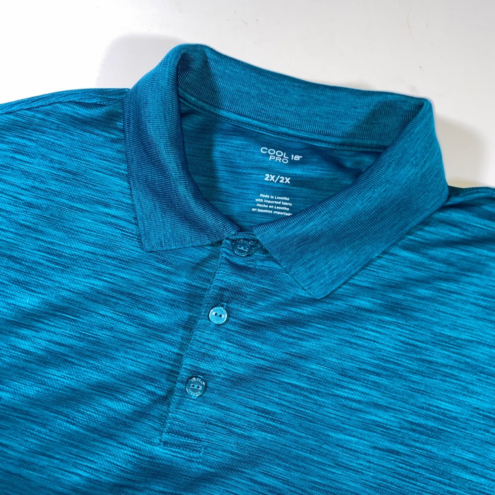Haggar Cool 18 Pro Mens 2XL Teal Blue Space Dye Performance Golf Polo Shirt P210